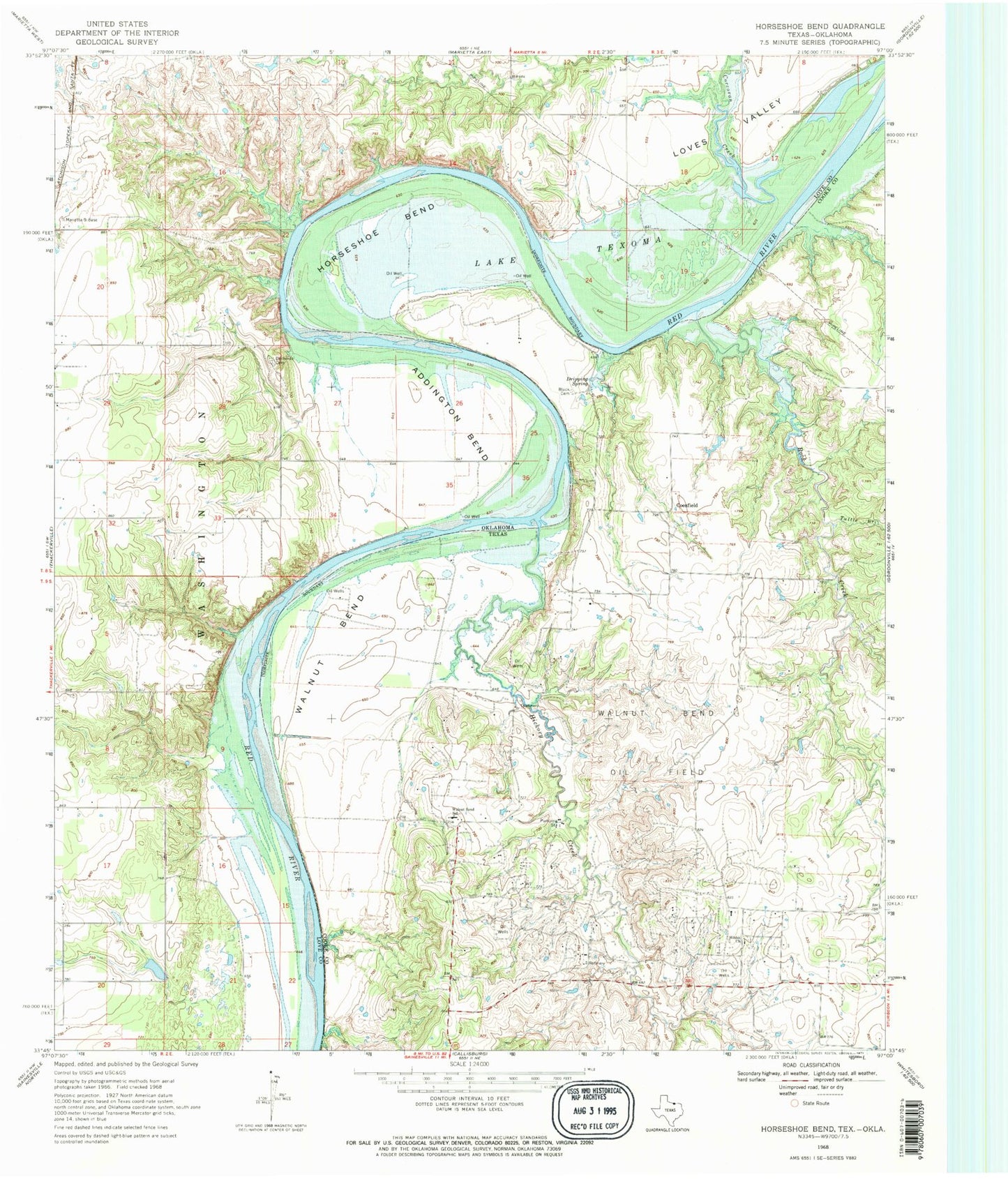 Classic USGS Horseshoe Bend Texas 7.5'x7.5' Topo Map Image