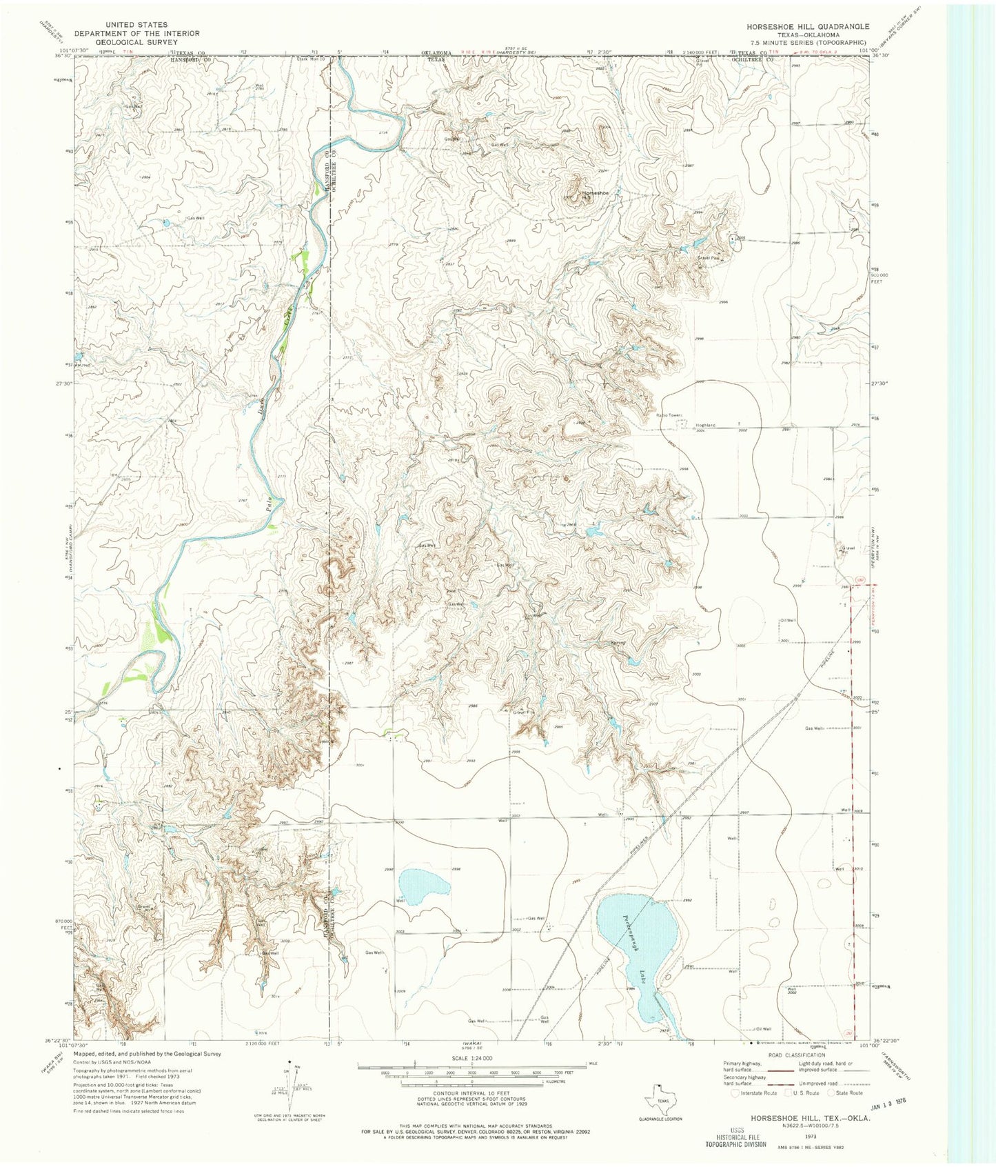 Classic USGS Horseshoe Hill Texas 7.5'x7.5' Topo Map Image