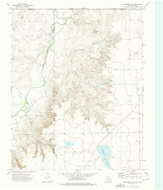 Classic USGS Horseshoe Hill Texas 7.5'x7.5' Topo Map Image