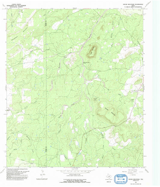 Classic USGS House Mountain Texas 7.5'x7.5' Topo Map Image
