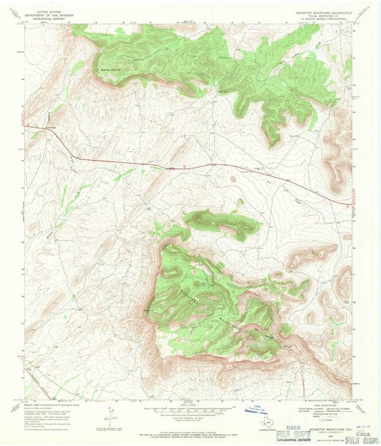 Classic USGS Housetop Mountains Texas 7.5'x7.5' Topo Map Image