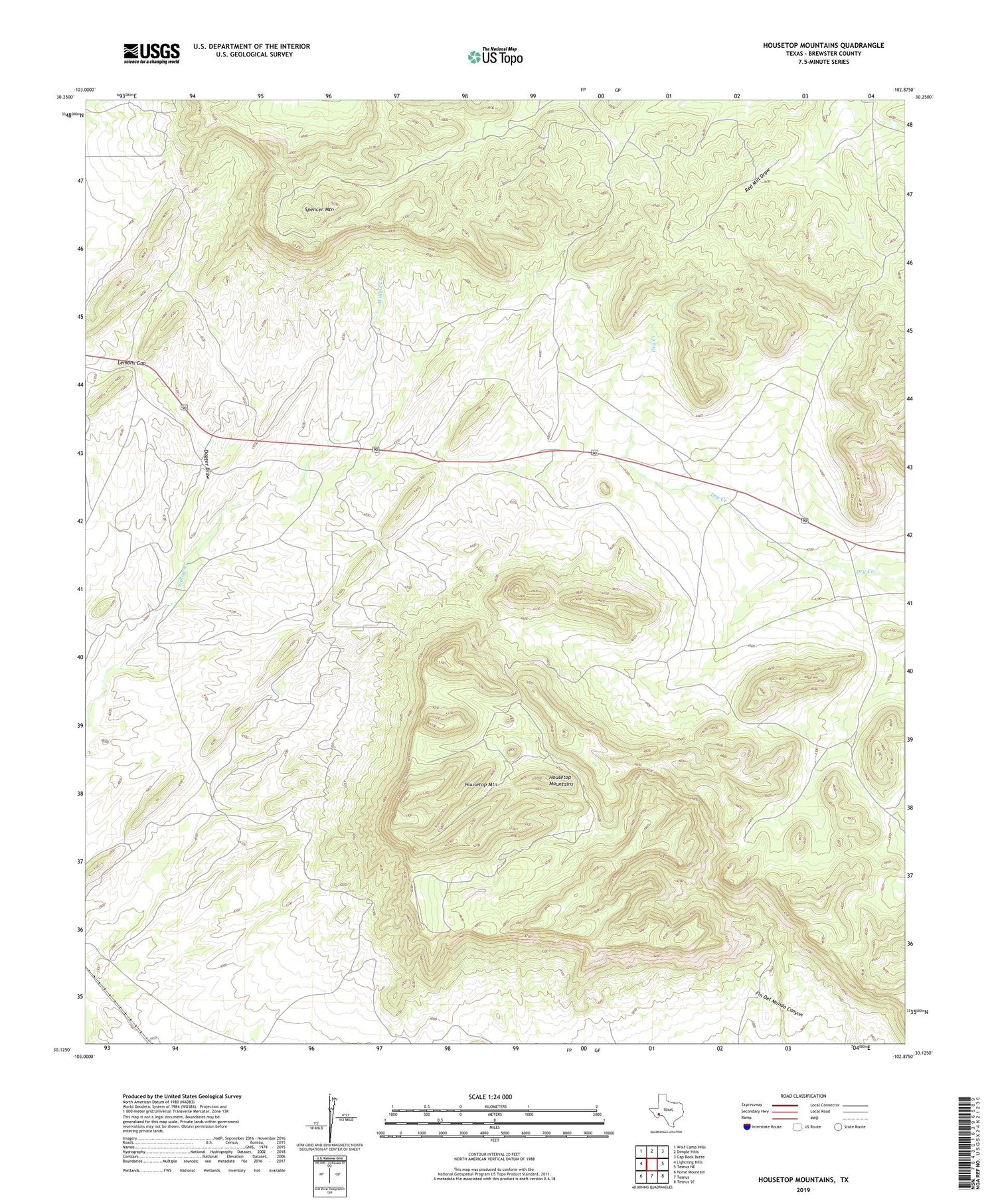 Housetop Mountains Texas US Topo Map Image