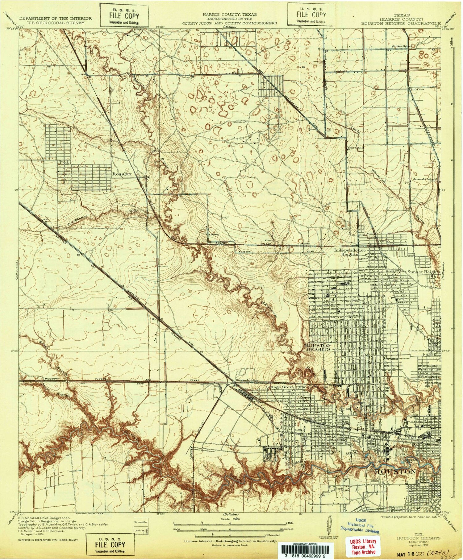 Classic USGS Houston Heights Texas 7.5'x7.5' Topo Map Image