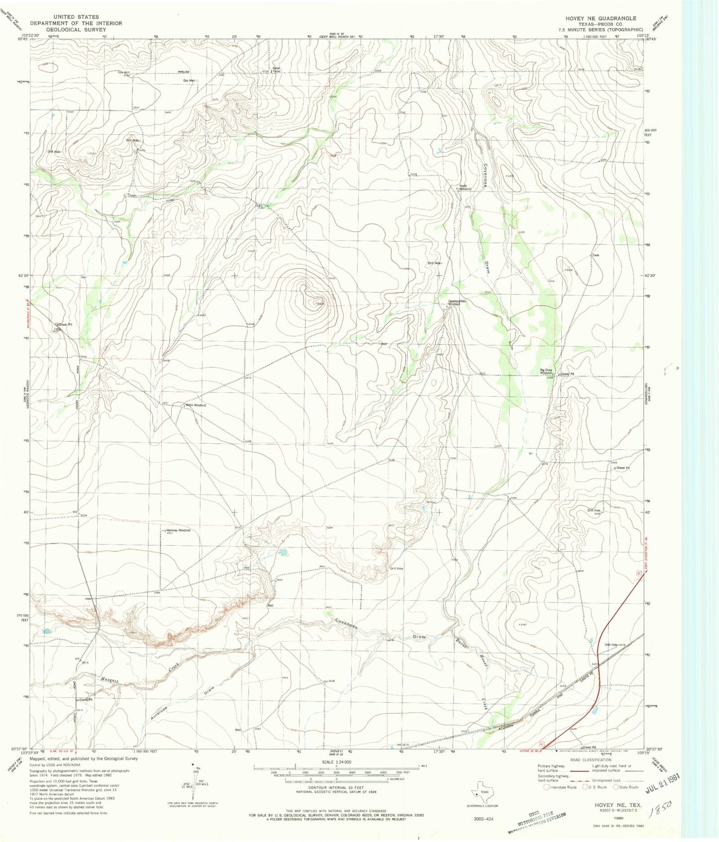 Classic USGS Hovey NE Texas 7.5'x7.5' Topo Map Image