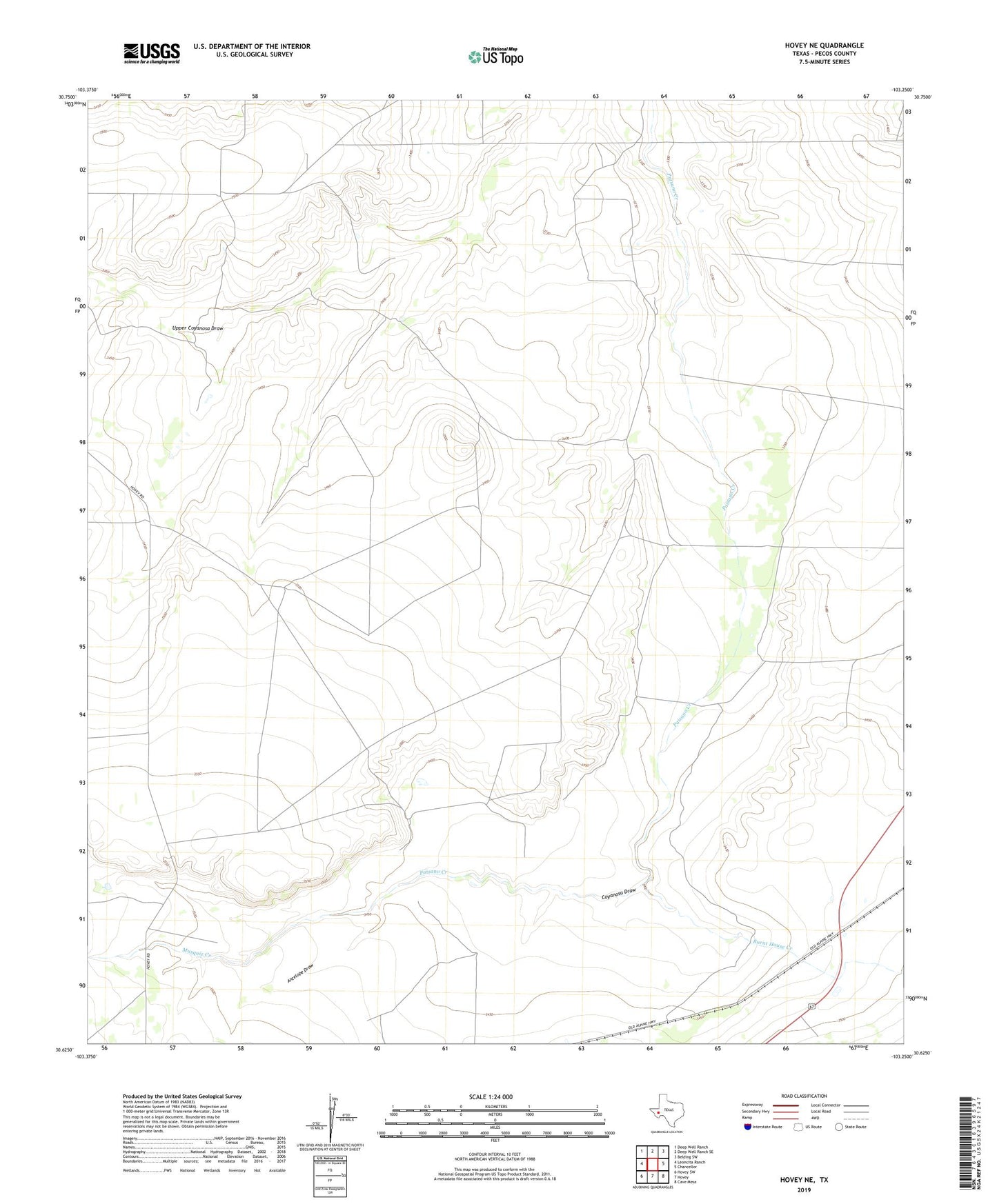 Hovey NE Texas US Topo Map Image