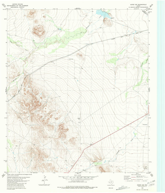 Classic USGS Hovey SW Texas 7.5'x7.5' Topo Map Image