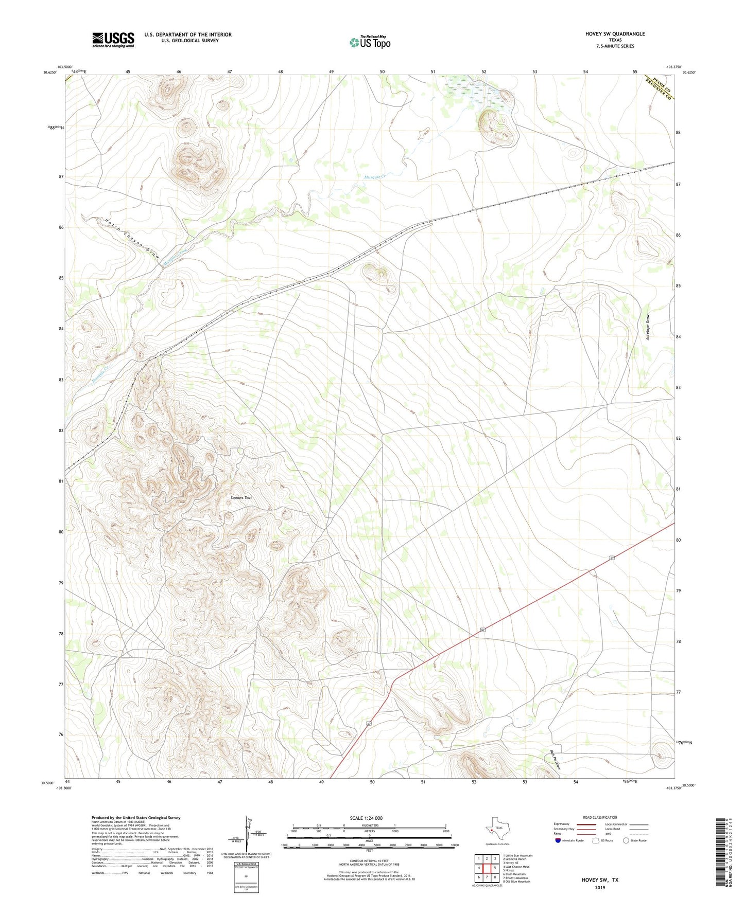 Hovey SW Texas US Topo Map Image