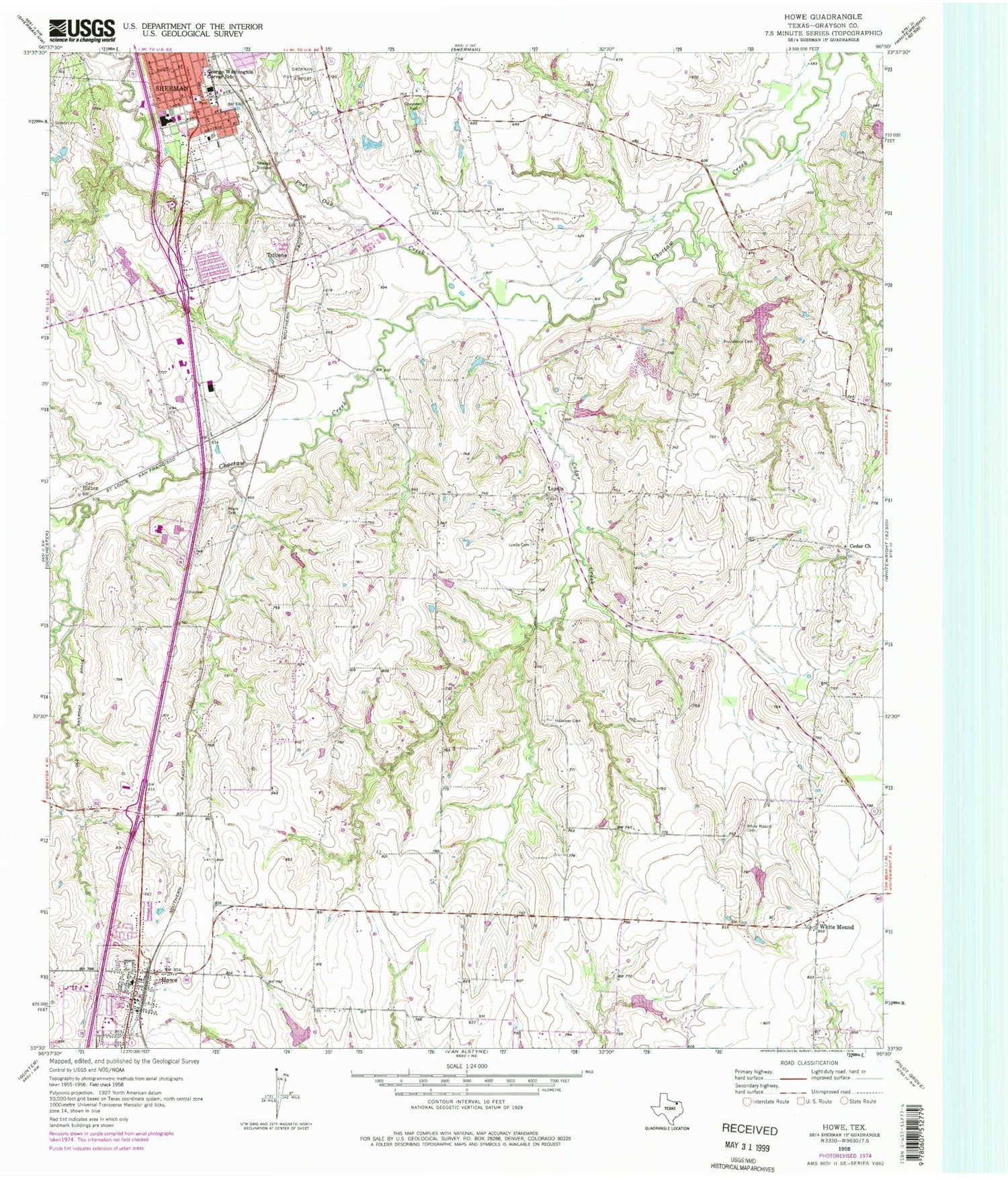 Classic USGS Howe Texas 7.5'x7.5' Topo Map Image
