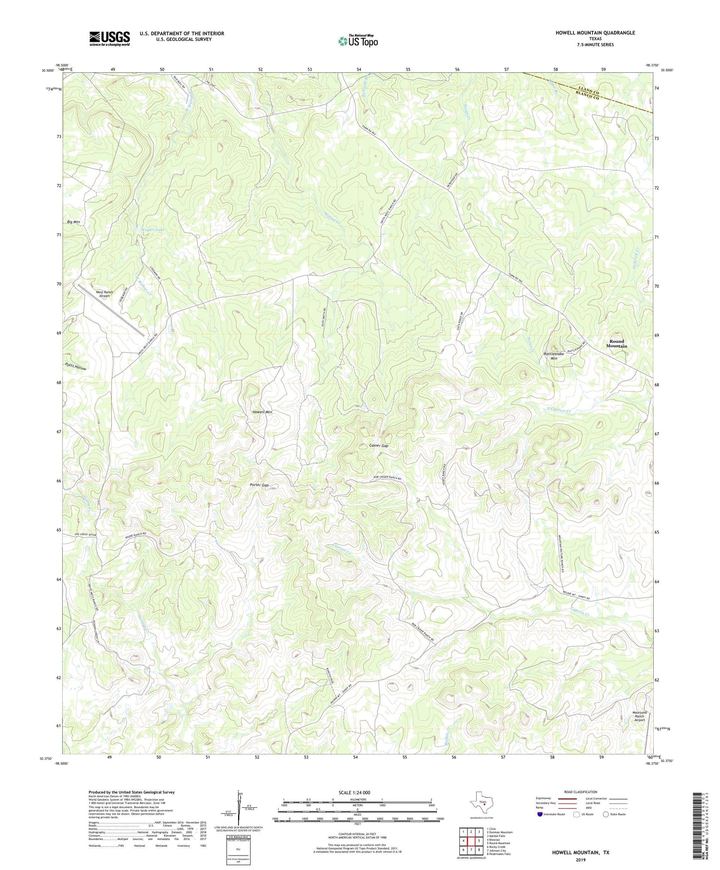 Howell Mountain Texas US Topo Map Image