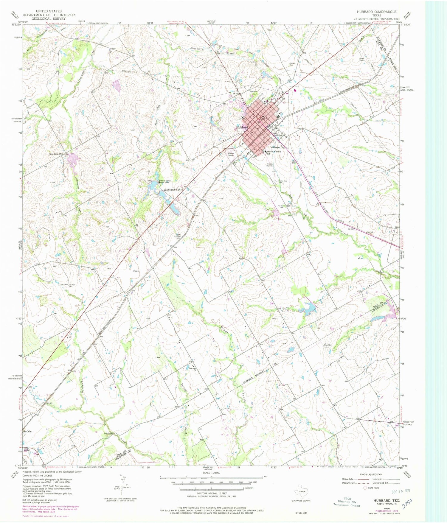 Classic USGS Hubbard Texas 7.5'x7.5' Topo Map Image