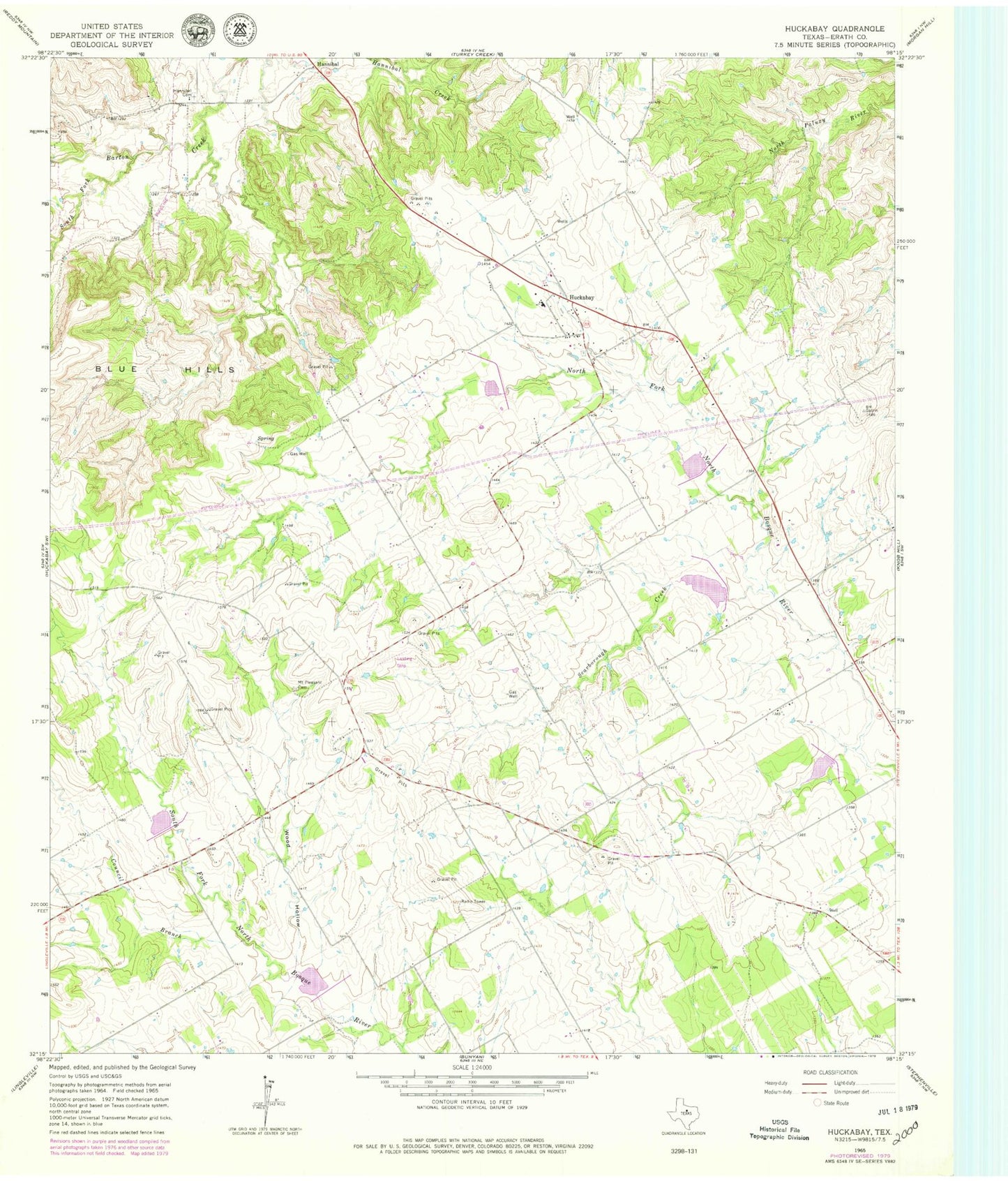 Classic USGS Huckabay Texas 7.5'x7.5' Topo Map Image