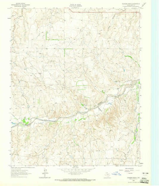 Classic USGS Hudgens Ranch Texas 7.5'x7.5' Topo Map Image