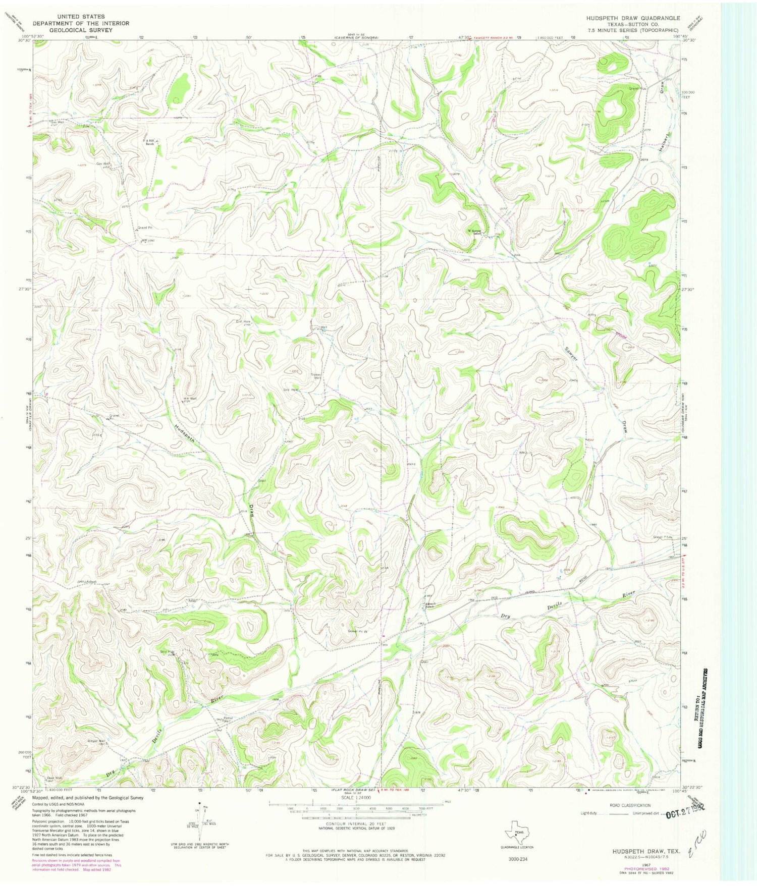 Classic USGS Hudspeth Draw Texas 7.5'x7.5' Topo Map Image