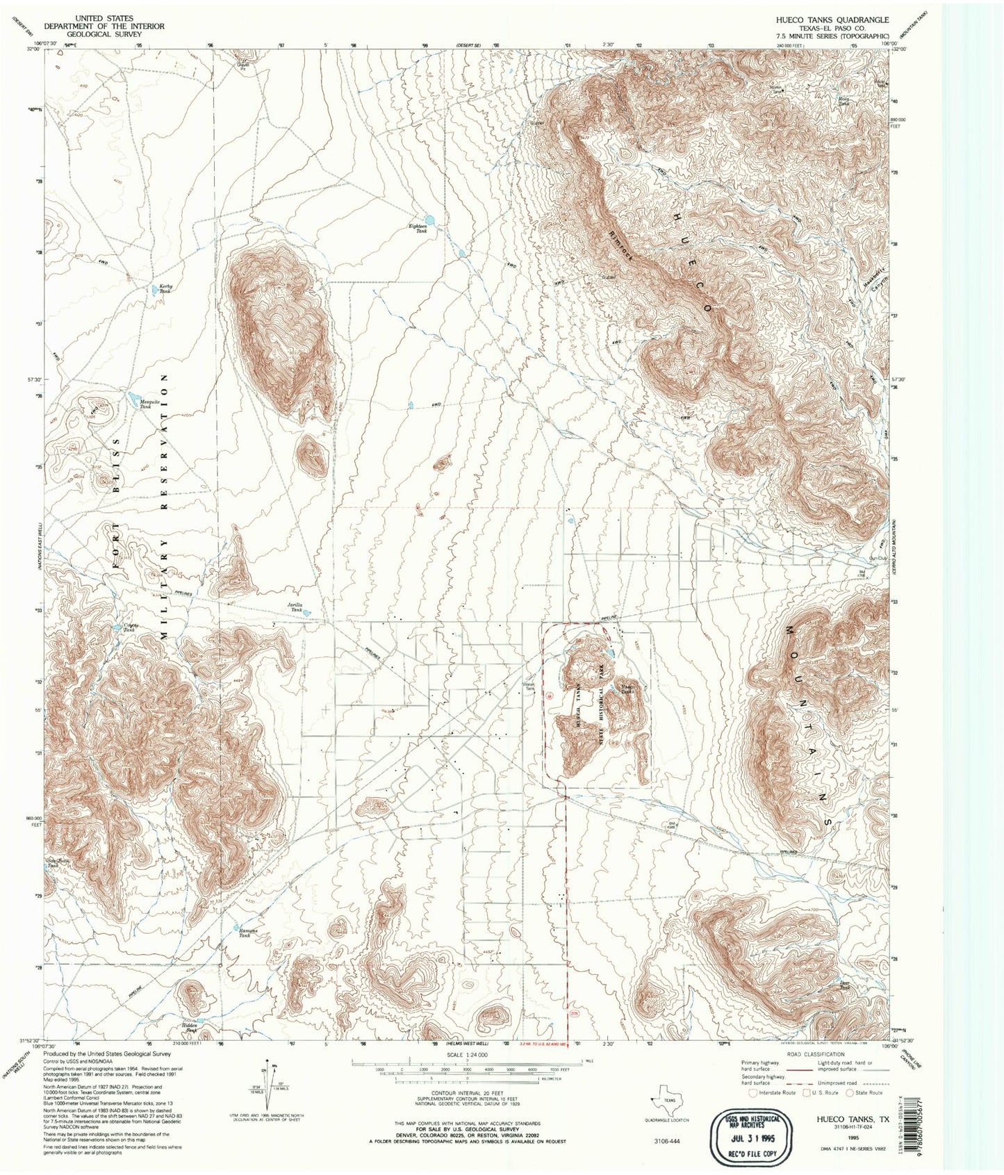 Classic USGS Hueco Tanks Texas 7.5'x7.5' Topo Map Image