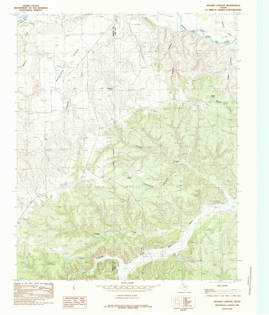 Classic USGS Hughes Canyon Texas 7.5'x7.5' Topo Map Image