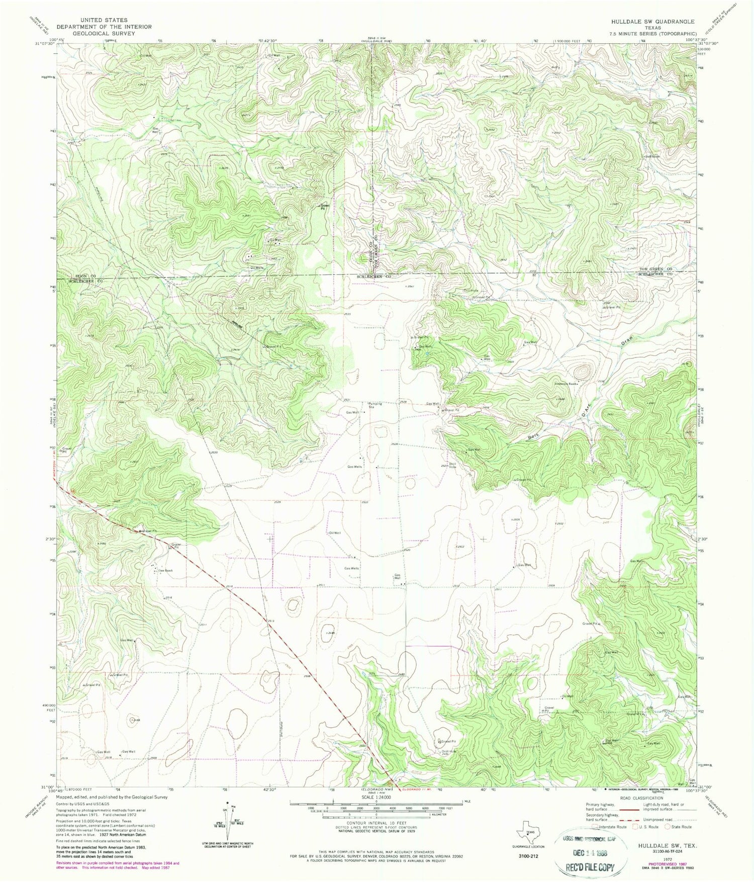 Classic USGS Hulldale SW Texas 7.5'x7.5' Topo Map Image