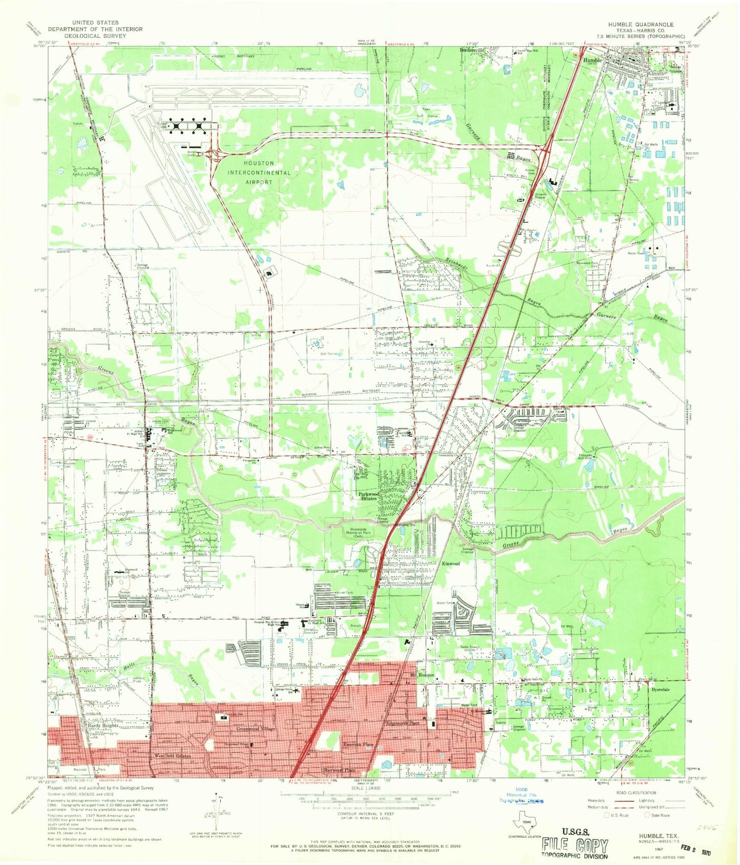 Classic USGS Humble Texas 7.5'x7.5' Topo Map Image