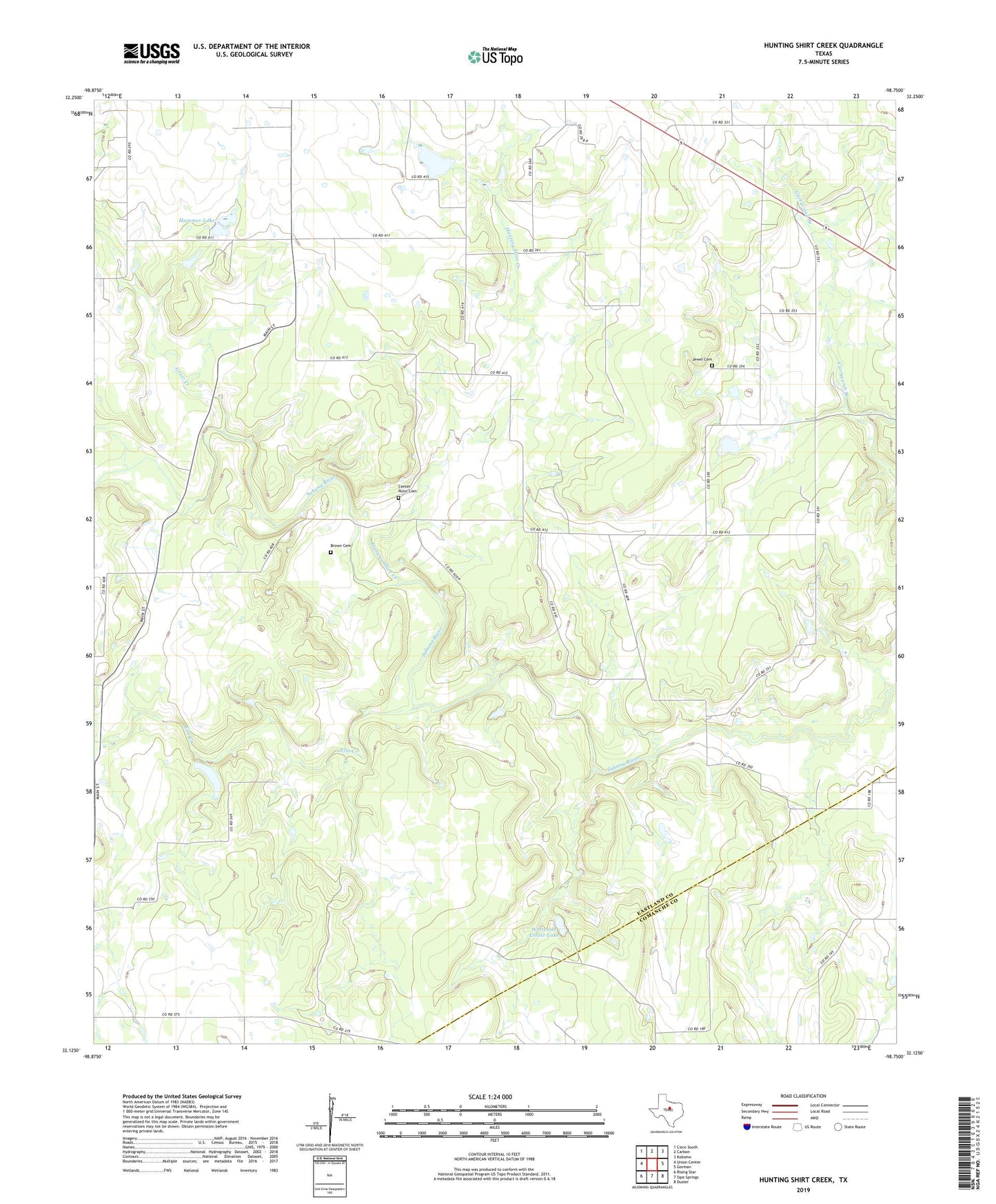 Hunting Shirt Creek Texas US Topo Map Image