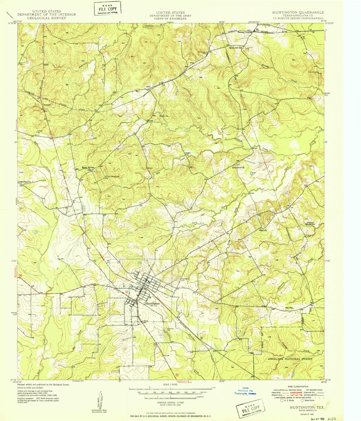 Classic USGS Huntington Texas 7.5'x7.5' Topo Map Image