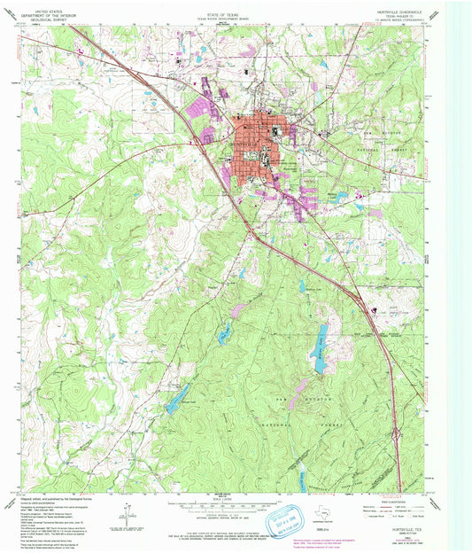 Classic USGS Huntsville Texas 7.5'x7.5' Topo Map Image