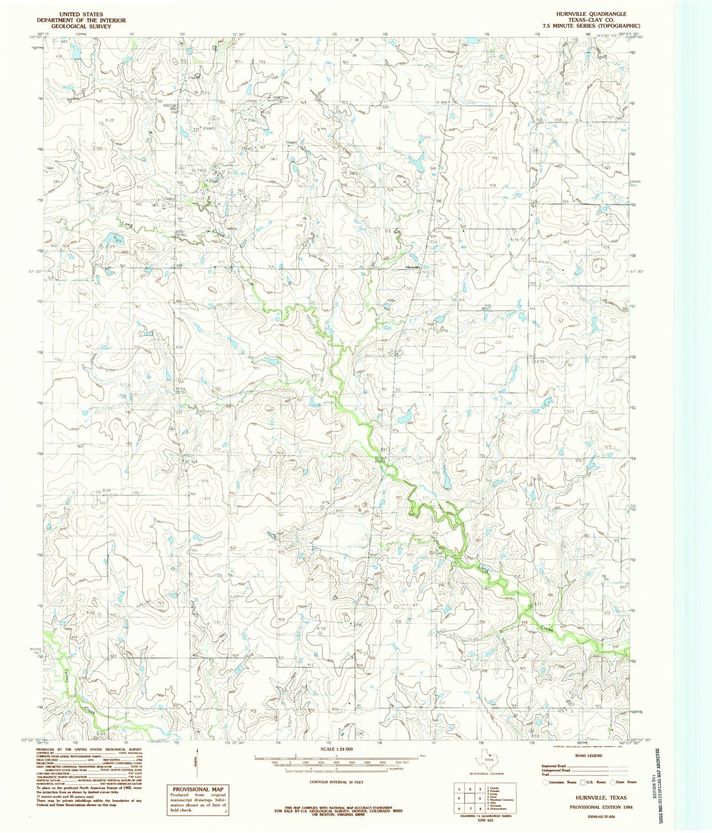 Classic USGS Hurnville Texas 7.5'x7.5' Topo Map Image