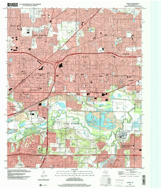 Classic USGS Hurst Texas 7.5'x7.5' Topo Map Image