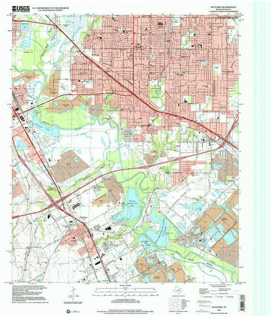 Classic USGS Hutchins Texas 7.5'x7.5' Topo Map Image