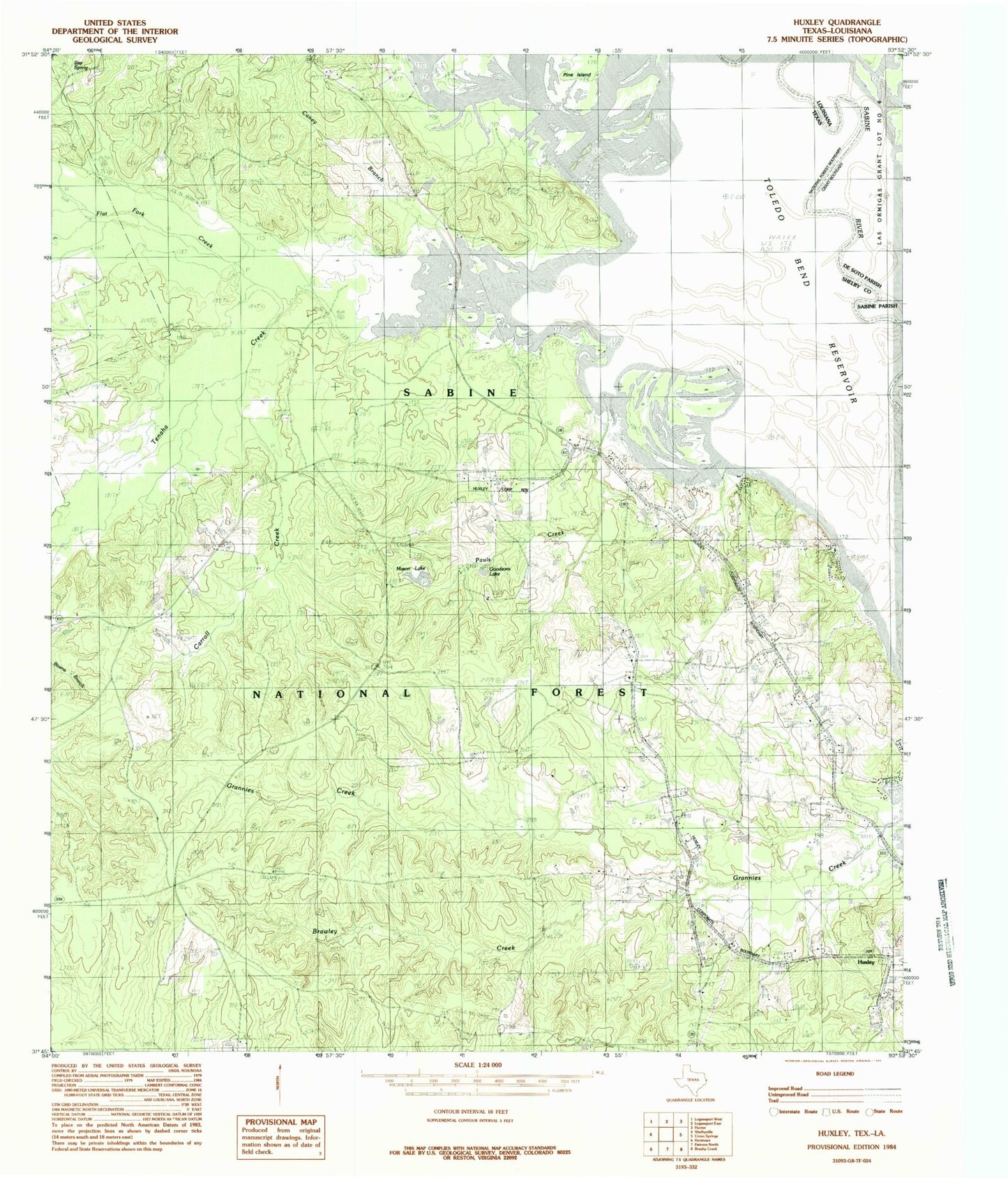 Classic USGS Huxley Texas 7.5'x7.5' Topo Map Image