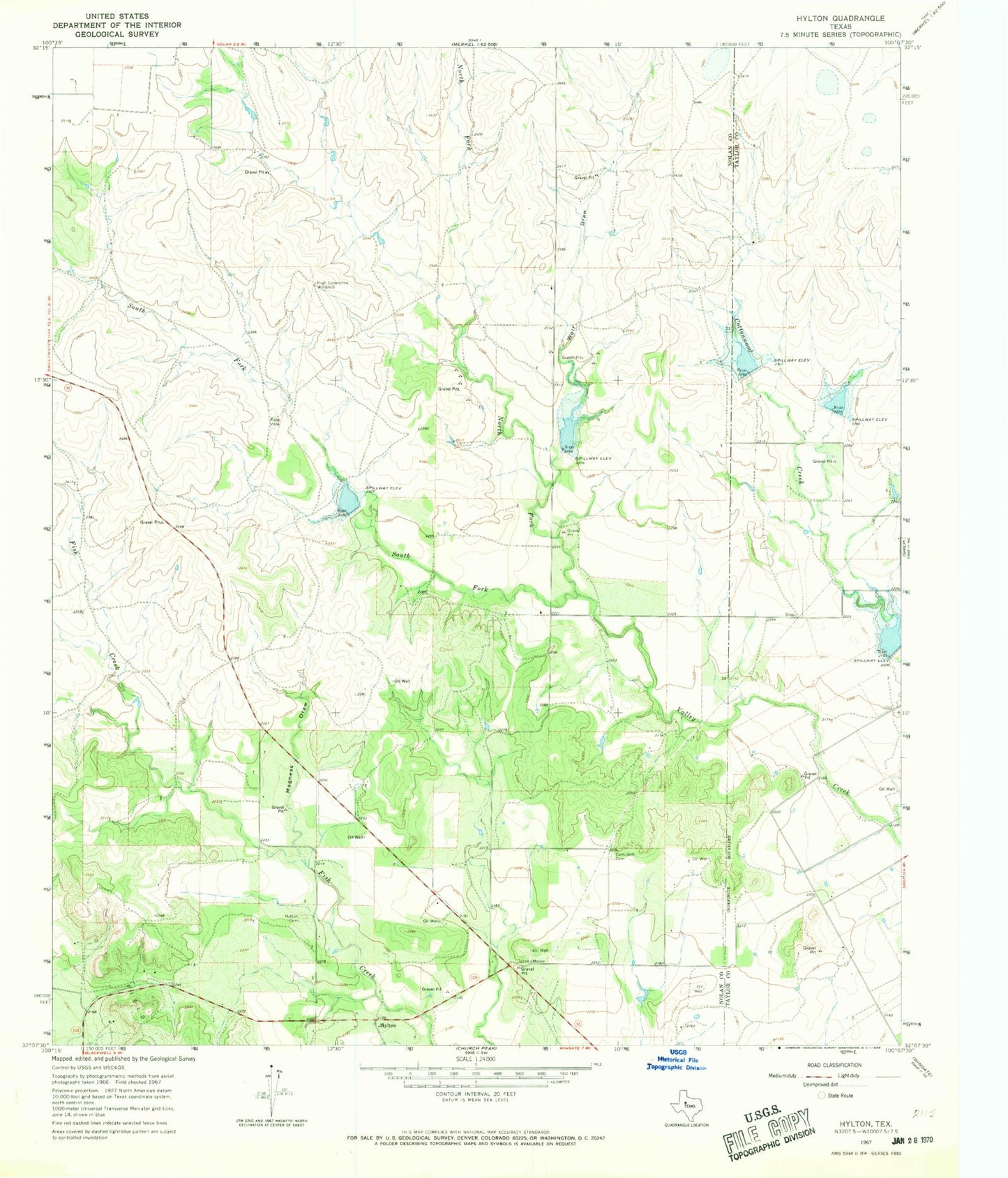 Classic USGS Hylton Texas 7.5'x7.5' Topo Map Image