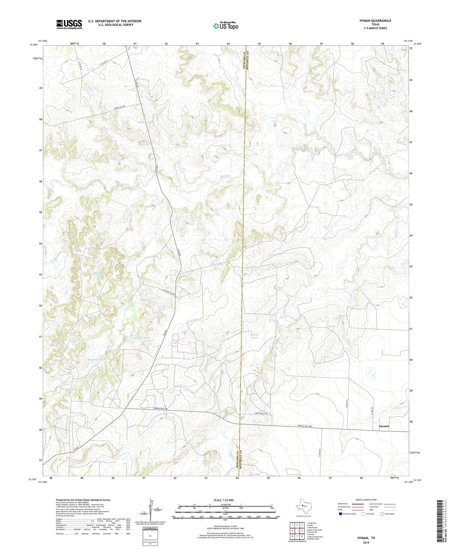 Hyman Texas US Topo Map Image