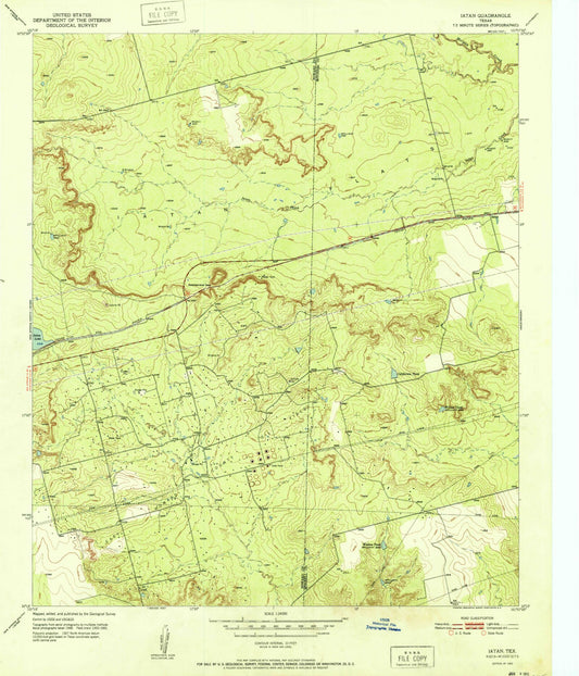 Classic USGS Iatan Texas 7.5'x7.5' Topo Map Image