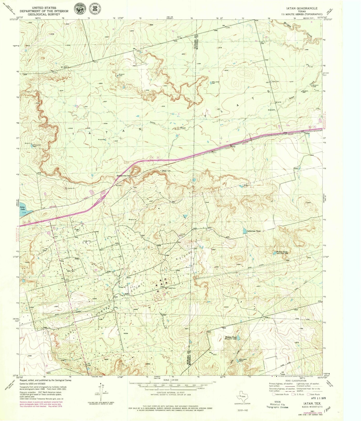 Classic USGS Iatan Texas 7.5'x7.5' Topo Map Image