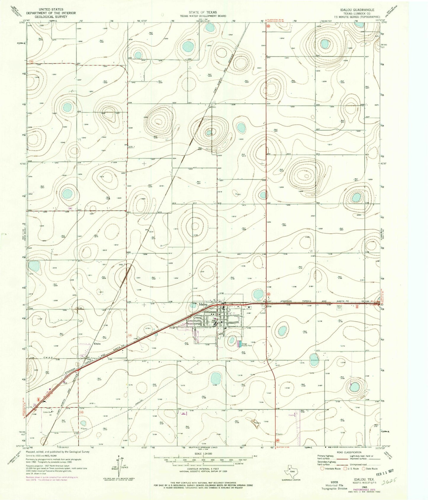 Classic USGS Idalou Texas 7.5'x7.5' Topo Map Image