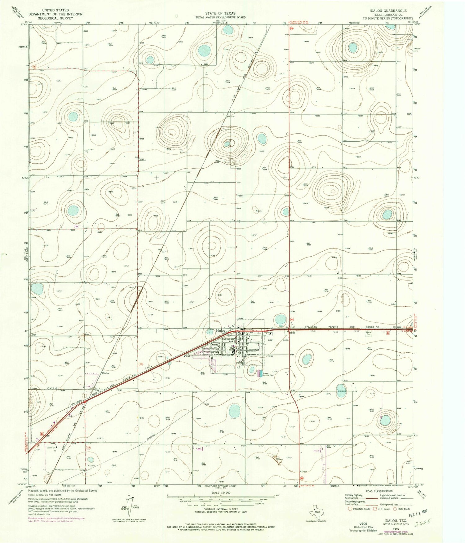 Classic USGS Idalou Texas 7.5'x7.5' Topo Map Image
