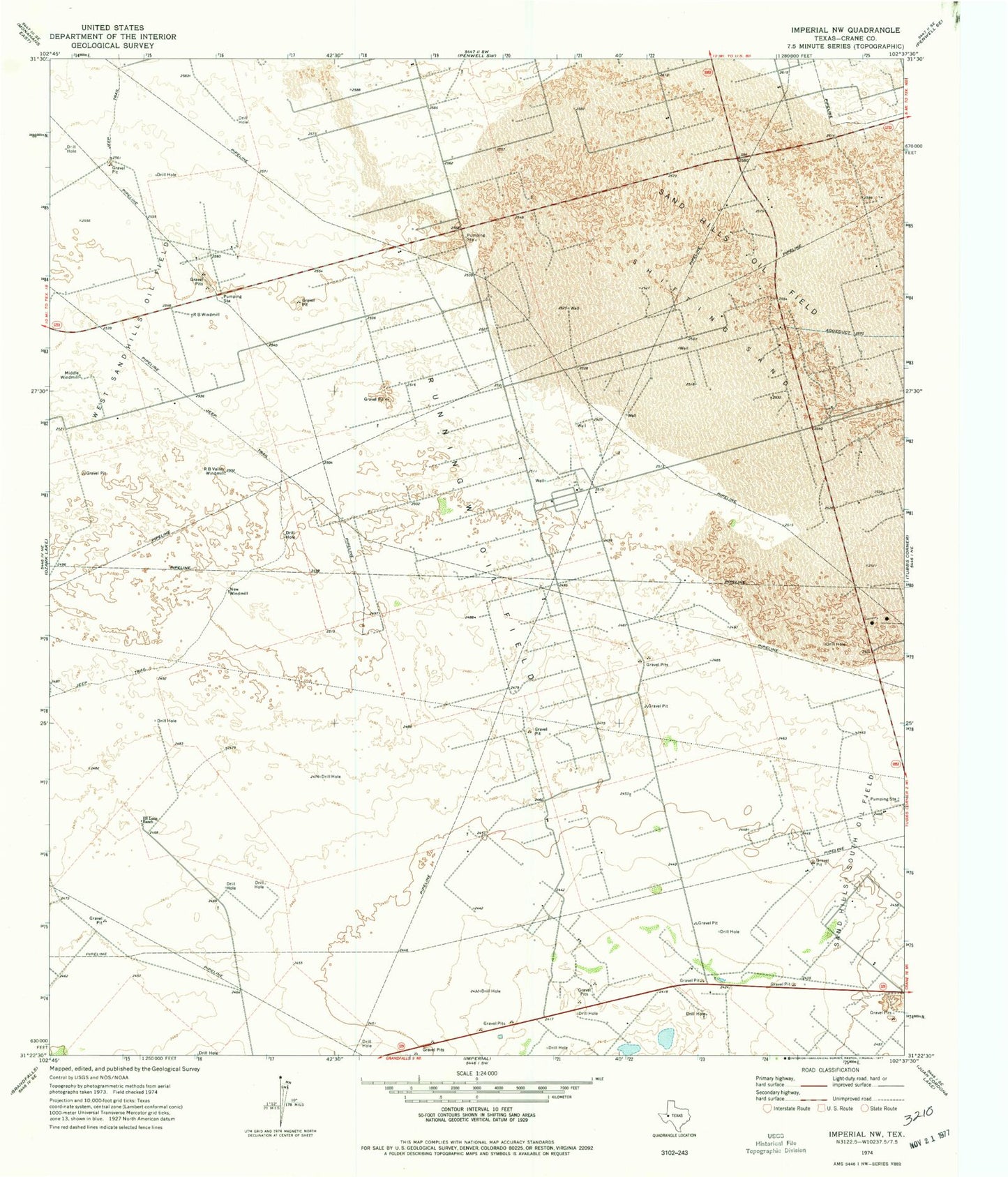 Classic USGS Imperial NW Texas 7.5'x7.5' Topo Map Image