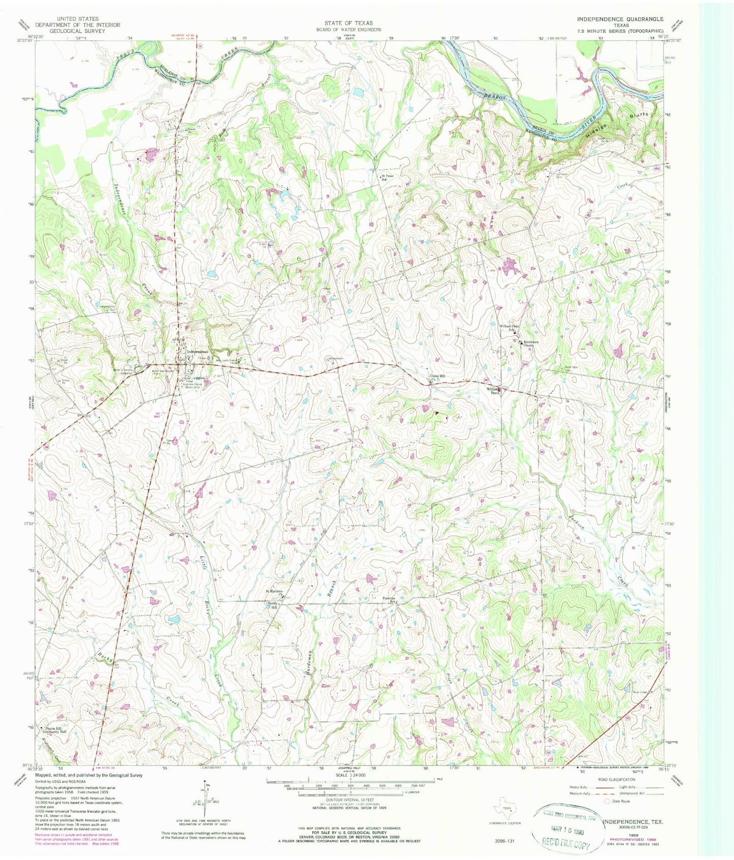 Classic USGS Independence Texas 7.5'x7.5' Topo Map Image