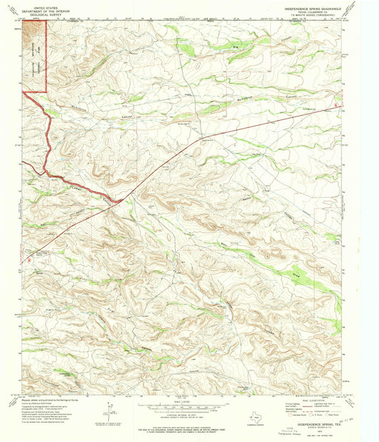 Classic USGS Independence Spring Texas 7.5'x7.5' Topo Map Image