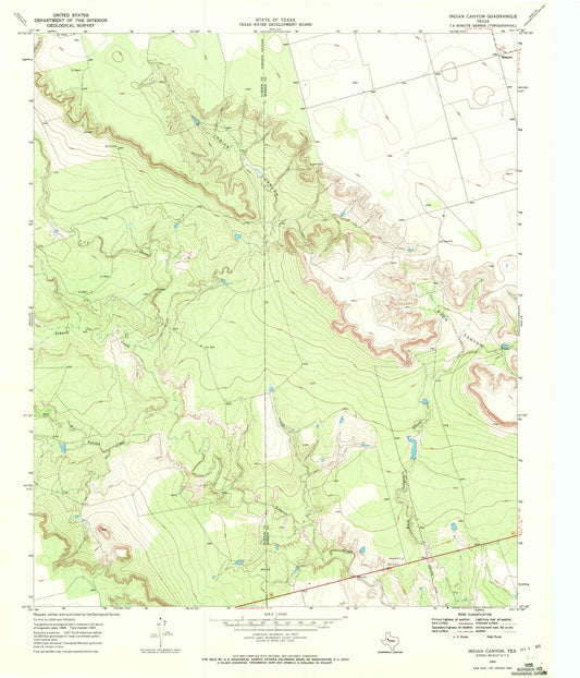 Classic USGS Indian Canyon Texas 7.5'x7.5' Topo Map Image