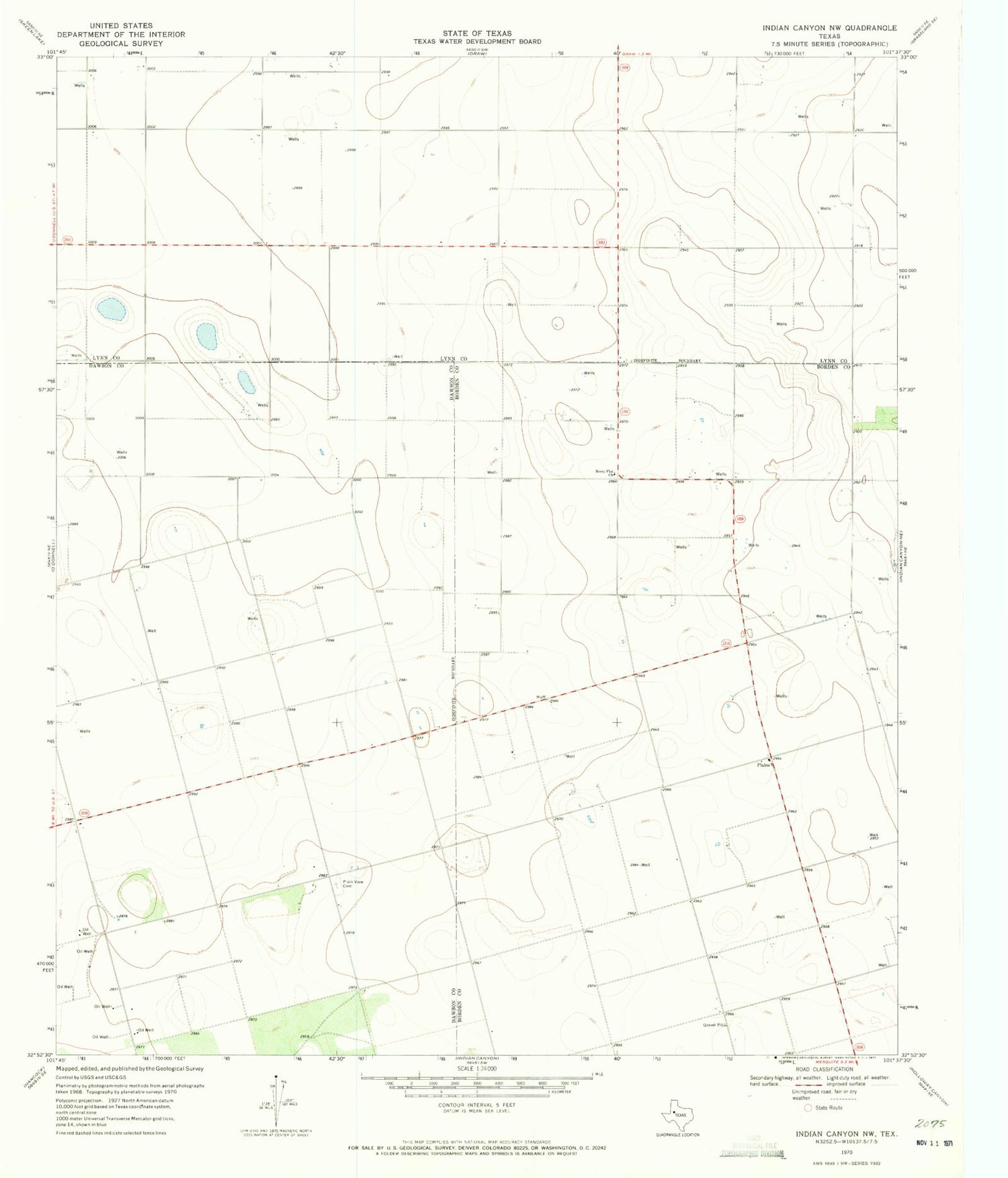 Classic USGS Indian Canyon NW Texas 7.5'x7.5' Topo Map Image