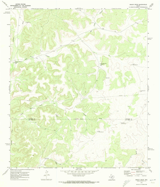 Classic USGS Indian Draw Texas 7.5'x7.5' Topo Map Image