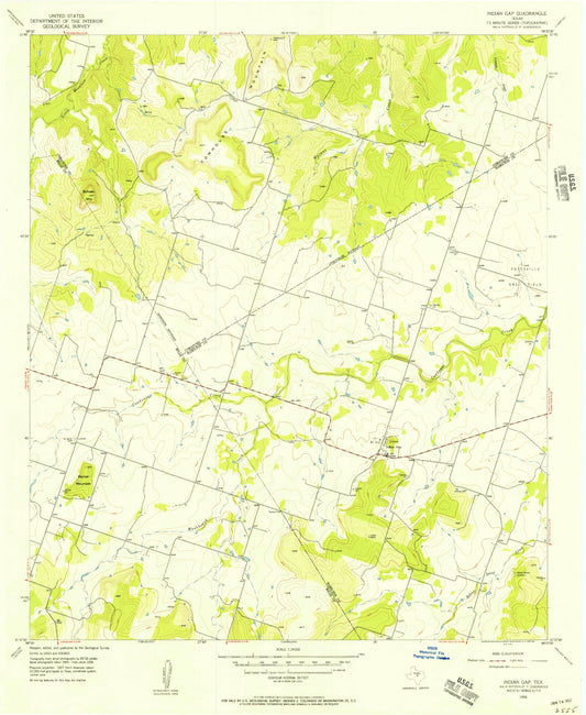 Classic USGS Indian Gap Texas 7.5'x7.5' Topo Map Image