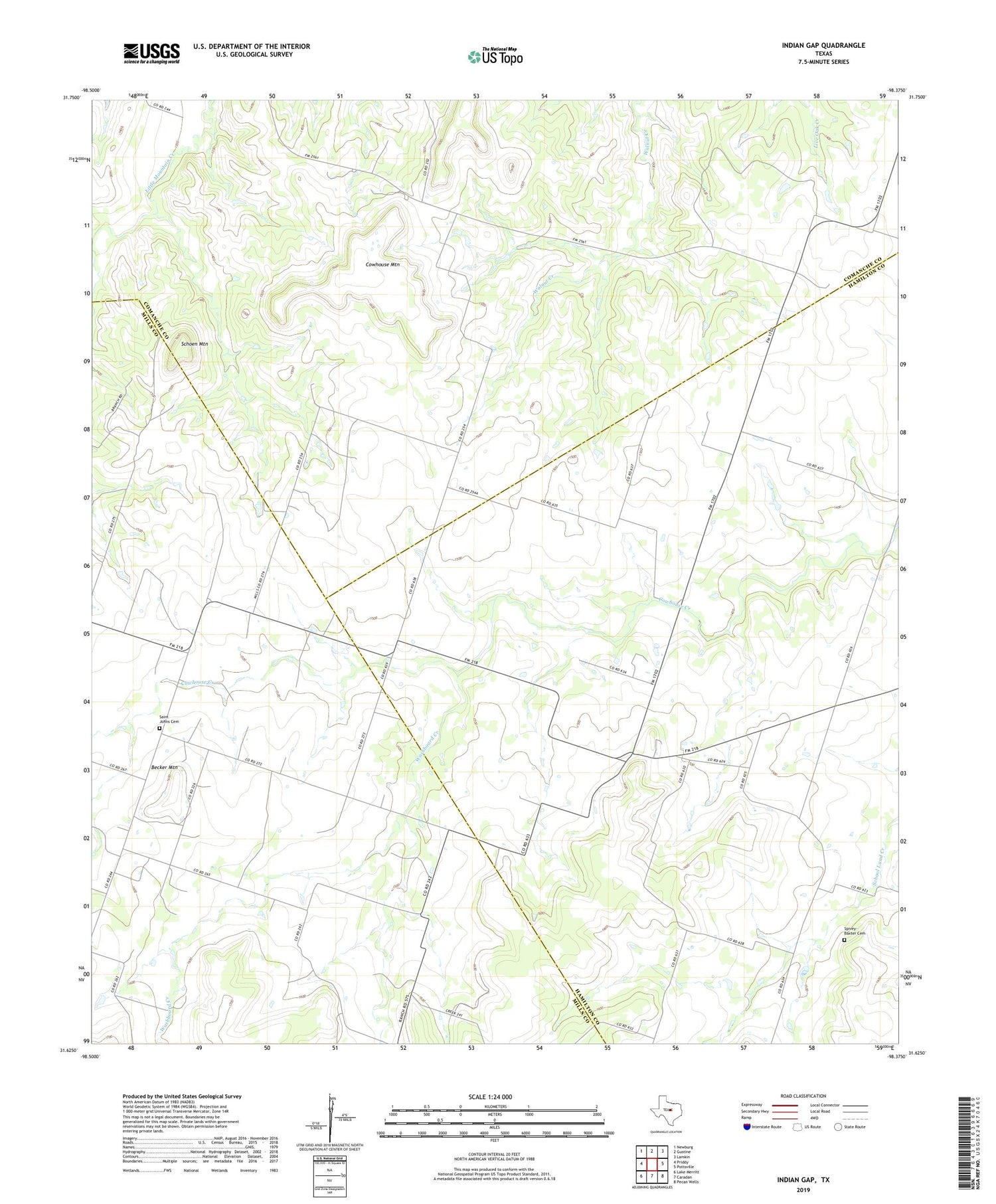 Indian Gap Texas US Topo Map Image