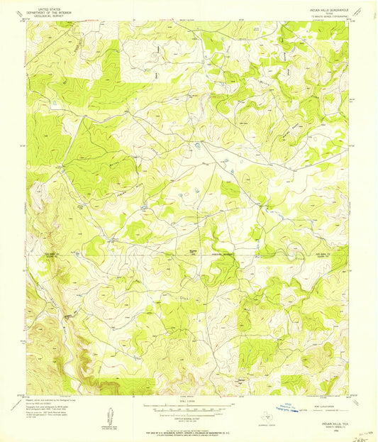 Classic USGS Indian Hills Texas 7.5'x7.5' Topo Map Image