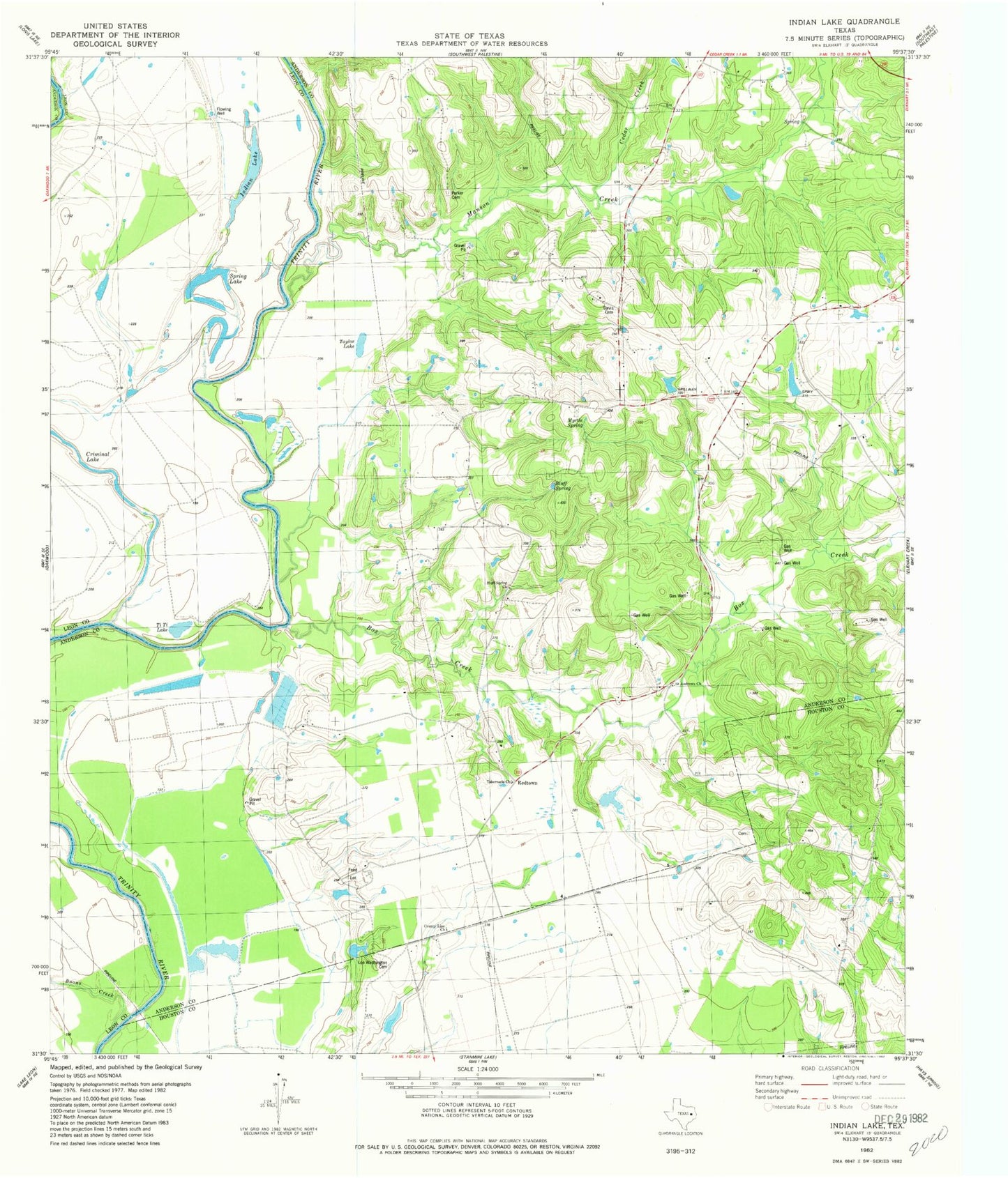 Classic USGS Indian Lake Texas 7.5'x7.5' Topo Map Image