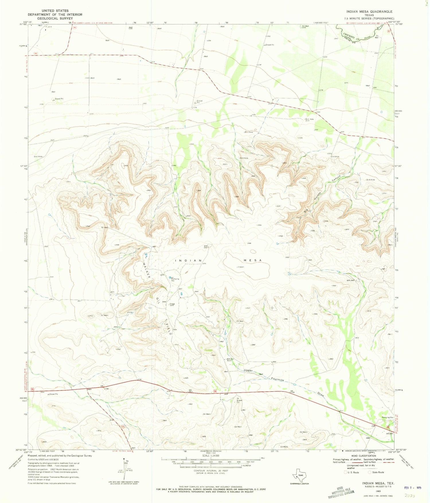 Classic USGS Indian Mesa Texas 7.5'x7.5' Topo Map Image