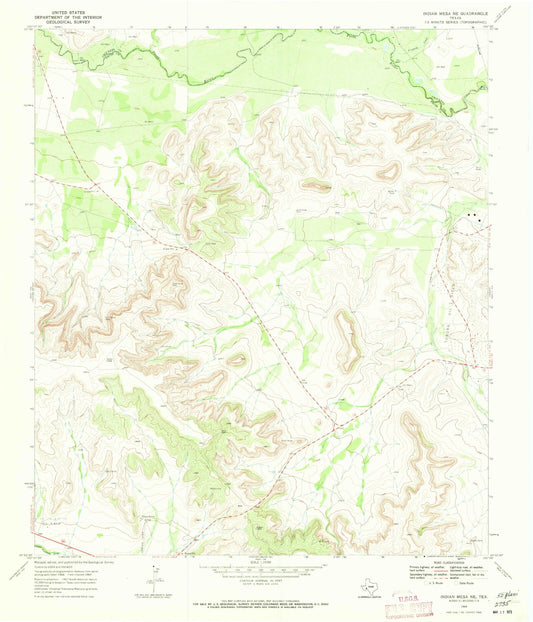 Classic USGS Indian Mesa NE Texas 7.5'x7.5' Topo Map Image