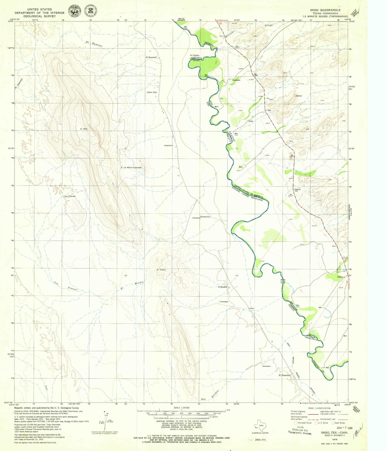 Classic USGS Indio Texas 7.5'x7.5' Topo Map Image