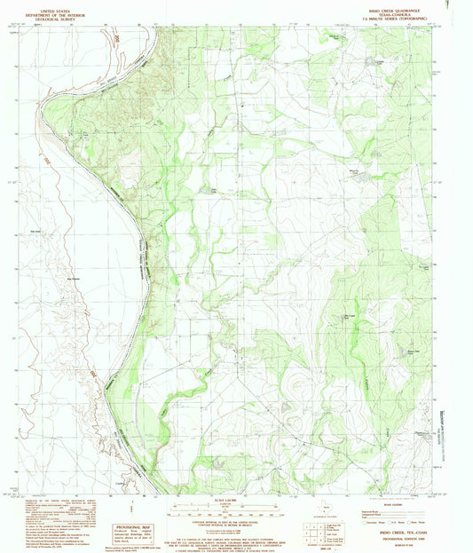 Classic USGS Indio Creek Texas 7.5'x7.5' Topo Map Image