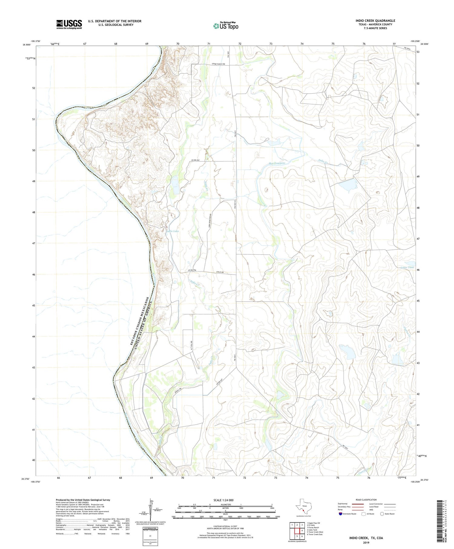 Indio Creek Texas US Topo Map Image