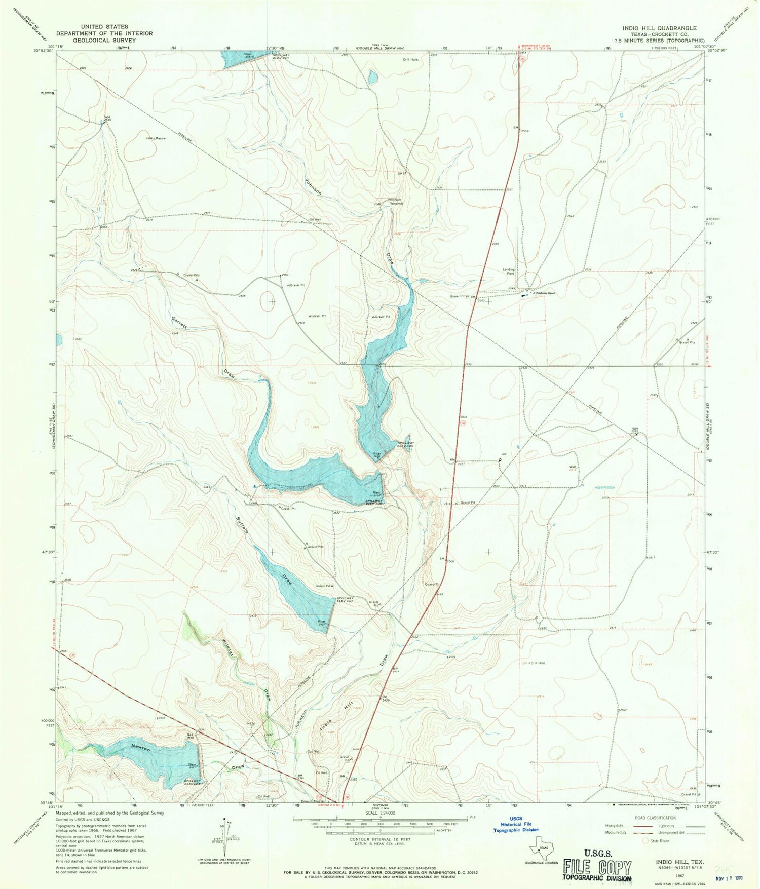Classic USGS Indio Hill Texas 7.5'x7.5' Topo Map Image